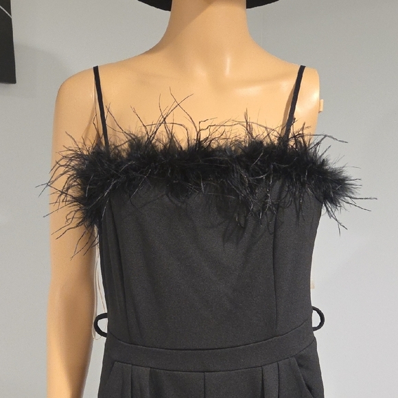 Emerald Sundae Black Jumpsuit with Feather Accent - Picture 2 of 11